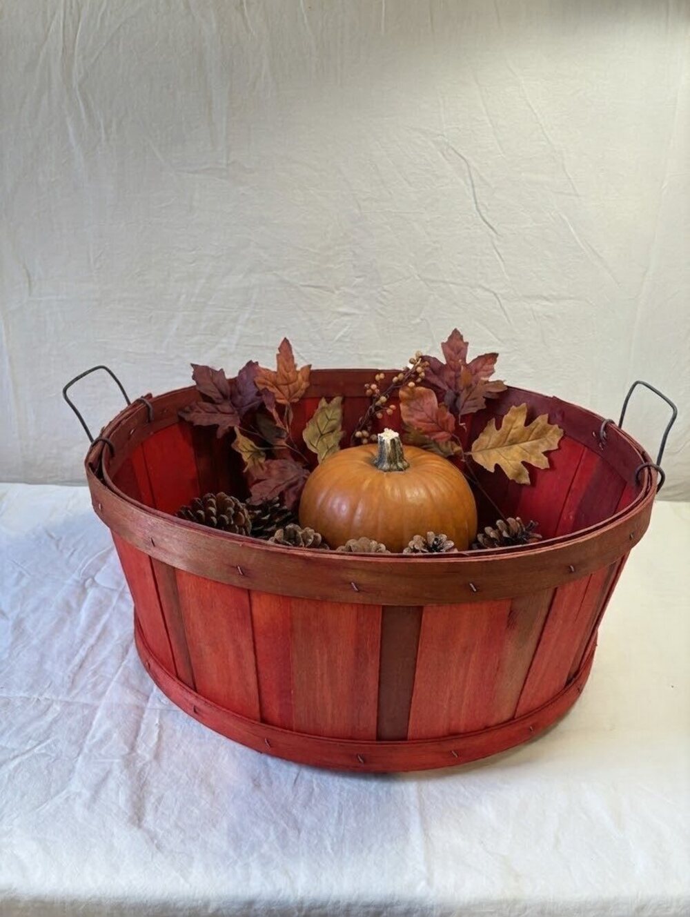 Vintage Red Wooden 1/2 Bushel Basket